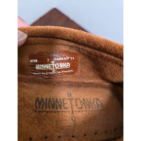 Minnetonka Brown Suede Moccasins Southwestern Patterned Toe Design  Size 7 - Picture 9 of 9